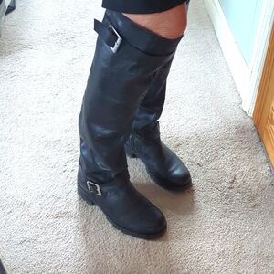 Black leather knee-high boot